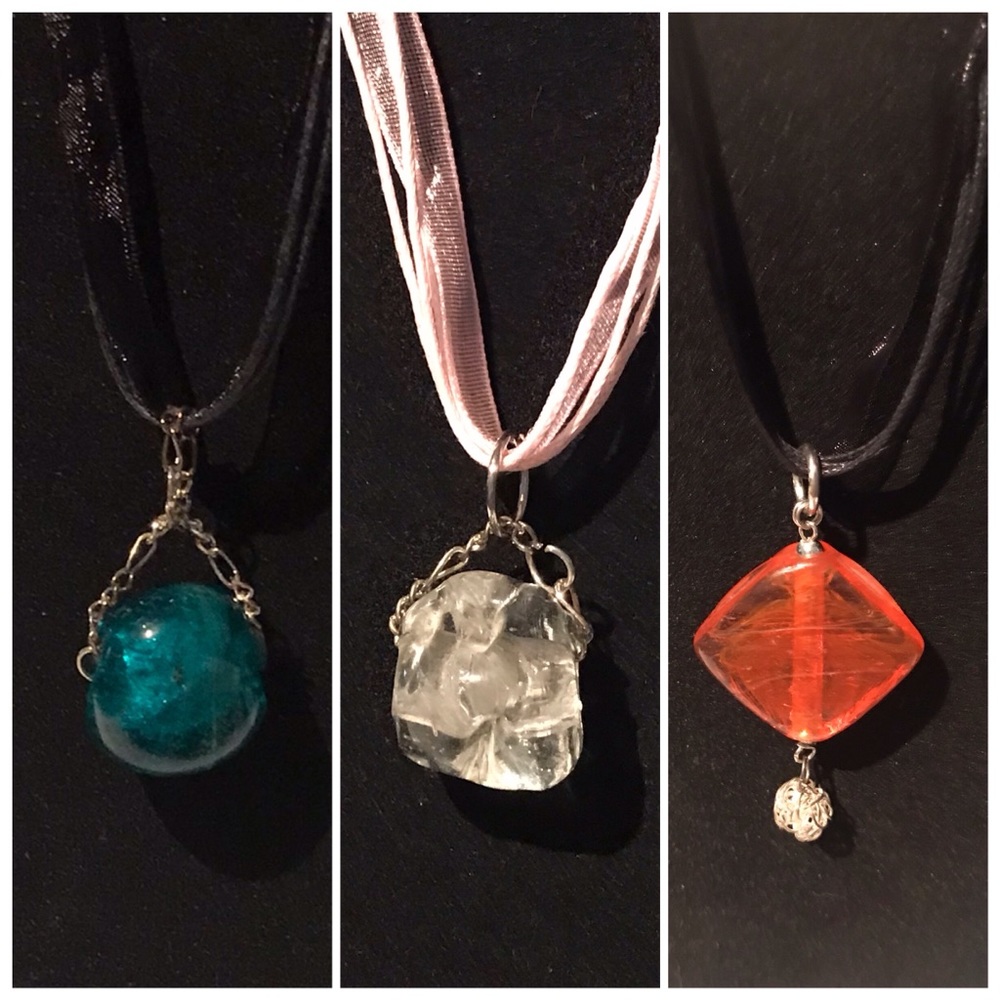 3 Colorful Glass pendant necklaces